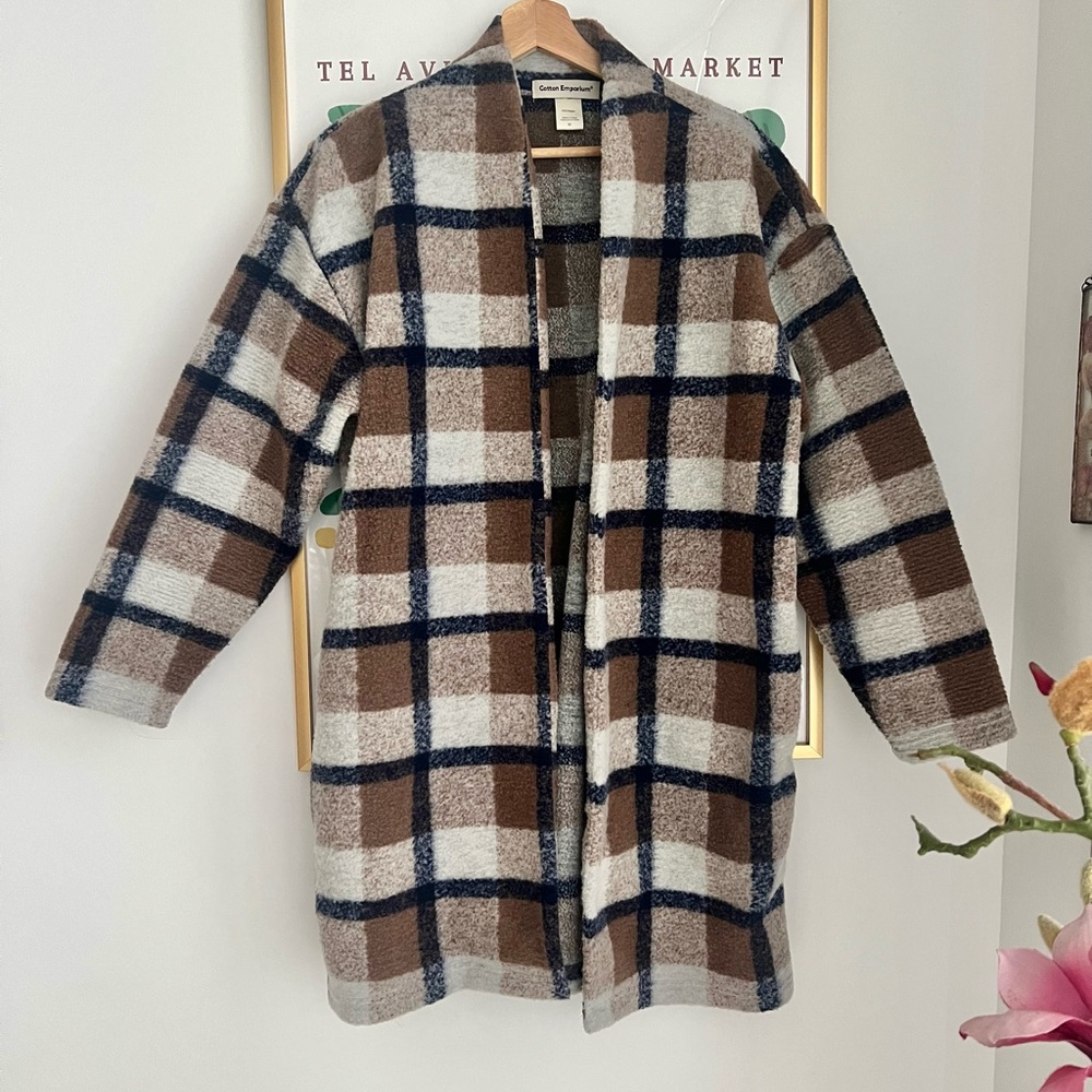 Cotton Emporium Brown Plaid Teddy Jacket